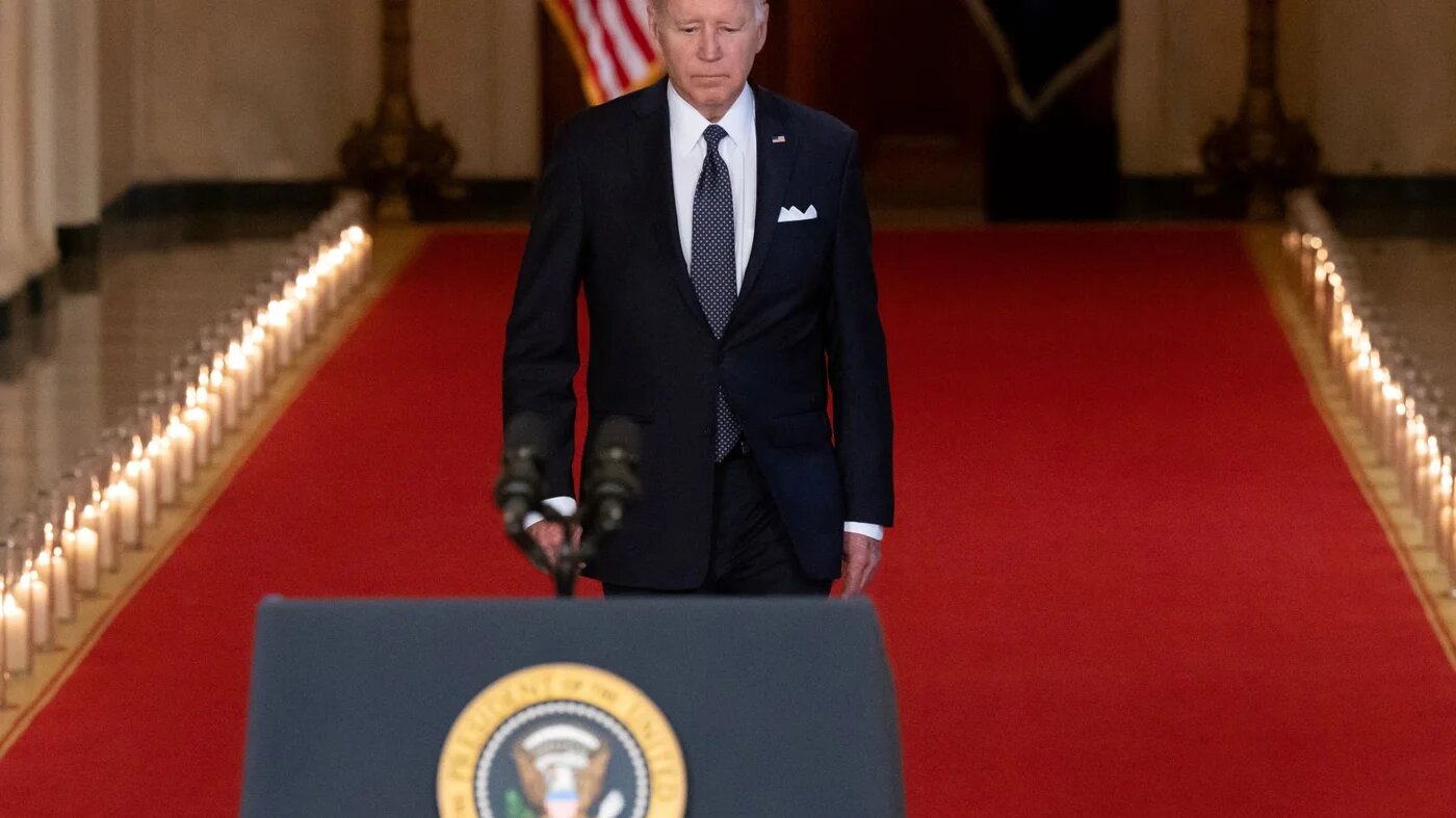 US President Joe Biden at the Cross Hall of the White House in Washington, DC, 2 June 2022 (AFP)