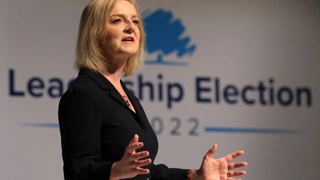 Britain's Foreign Secretary Liz Truss, a contender to become the country's next Prime Minister and leader of the Conservative party, speaks during a Conservative Party hustings event in Darlington, north east England on August 9, 2022 (AFP)