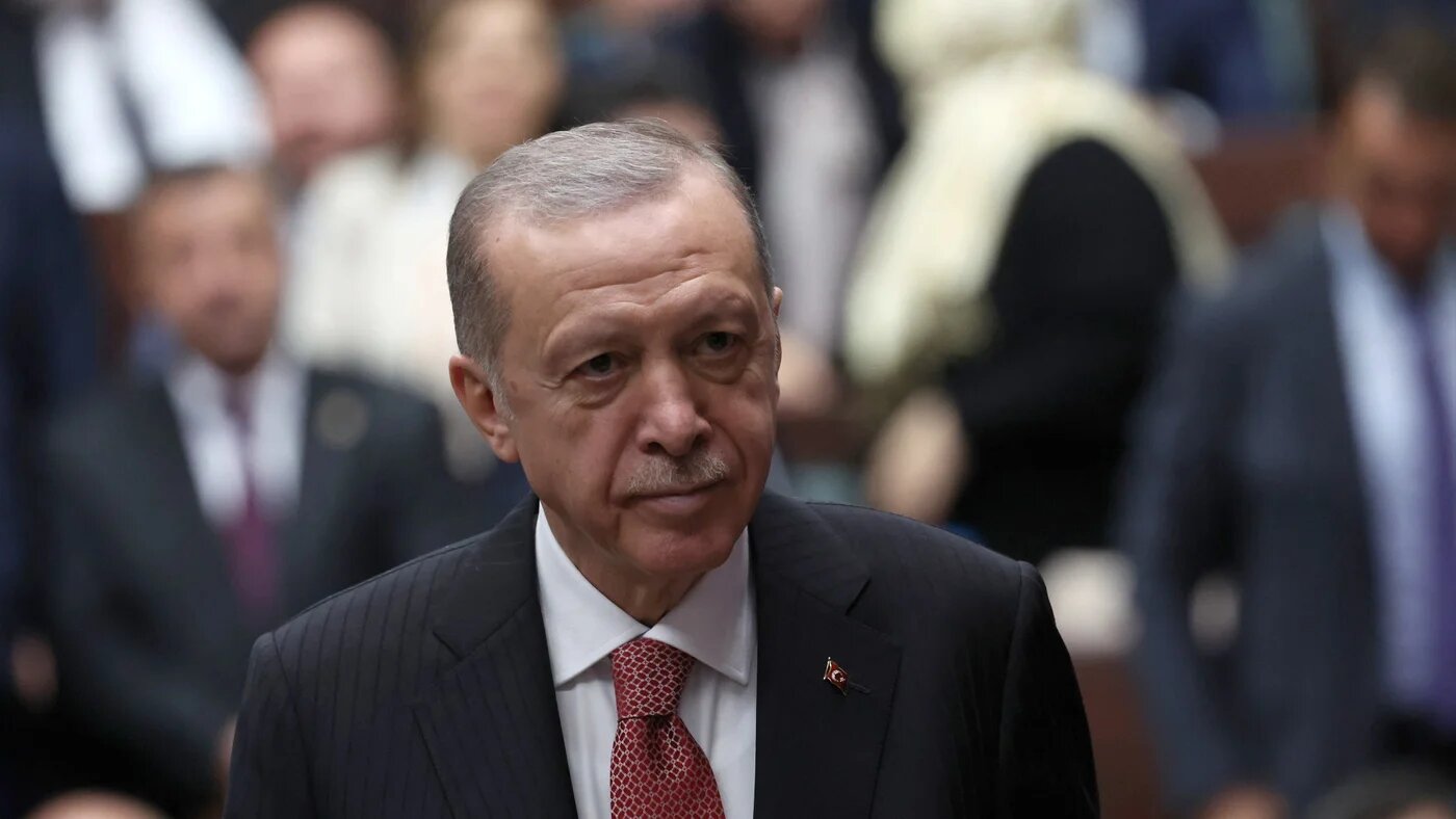 Turkish President Recep Tayyip Erdogan attends an AKP group meeting at the Turkish Grand National Assembly in Ankara on 23 November 2022 (AFP)