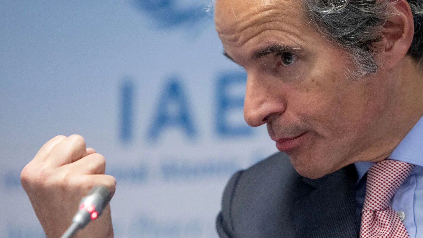 Rafael Grossi, Director General of the International Atomic Energy Agency (IAEA), speaks to journalists after the IAEA's Board of Governors' meeting at the agency's headquarters in Vienna, Austria on March 6, 2023 (AFP)