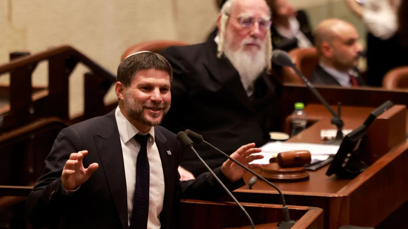 Israel's Finance minister Bezalel Smotrich speaks during a parliament (Knesset) meeting in Jerusalem on July 10, 2023 (AFP)