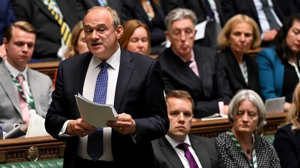 Liberal Democrats leader Ed Davey speaking during a debate in the House of Commons, in central London, on July 22, 2024
