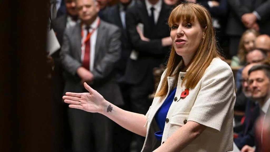 Britain's Deputy Prime Minister Angela Rayner speaking during weekly Prime Minister's Questions (PMQs) at the House of Commons, in London on 23 October 2024 (UK Parliament/AFP)