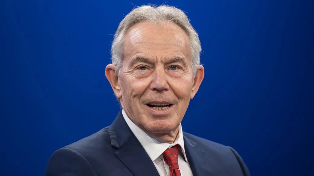 Former British prime minister Tony Blair speaks at a session during the World Economic Forum (WEF) annual meeting in Davos on January 22, 2025.