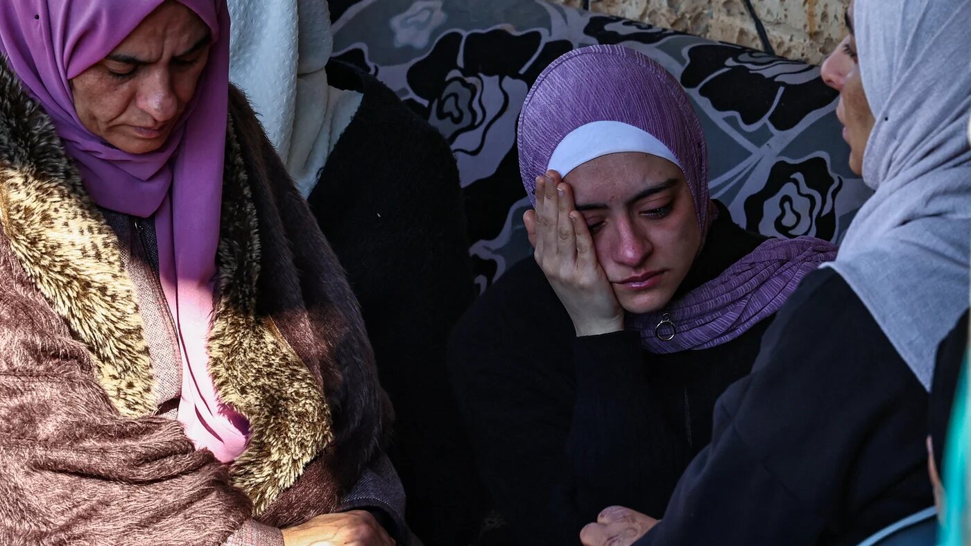 People mourn Palestinians killed during an Israeli air strike in Tamun, southeast of the city of Tubas in the occupied West Bank (AFP/Zain Jaafar)