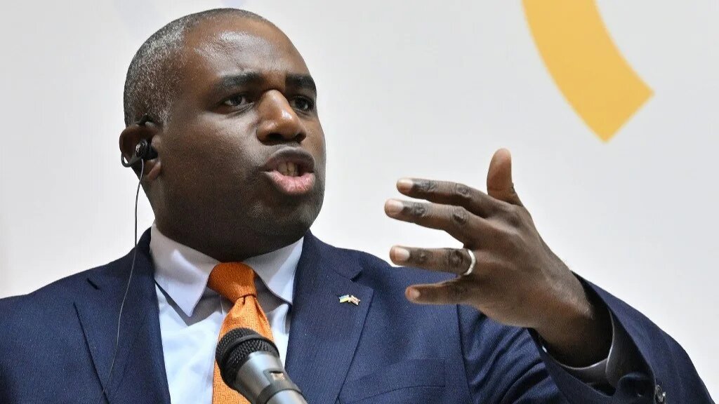 Britain's Foreign Secretary David Lammy addresses the audience during a press conference with Ukraine's Foreign Minister after their talks in Kyiv on February 5, 2025
