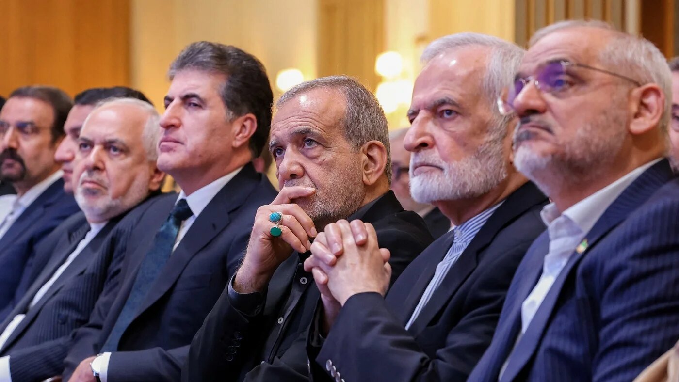 Picture shows President Masoud Pezeshkian (third from right) and former foreign minister Kamal Kharazi (second from right) attending the Tehran Dialogue Forum in Tehran.