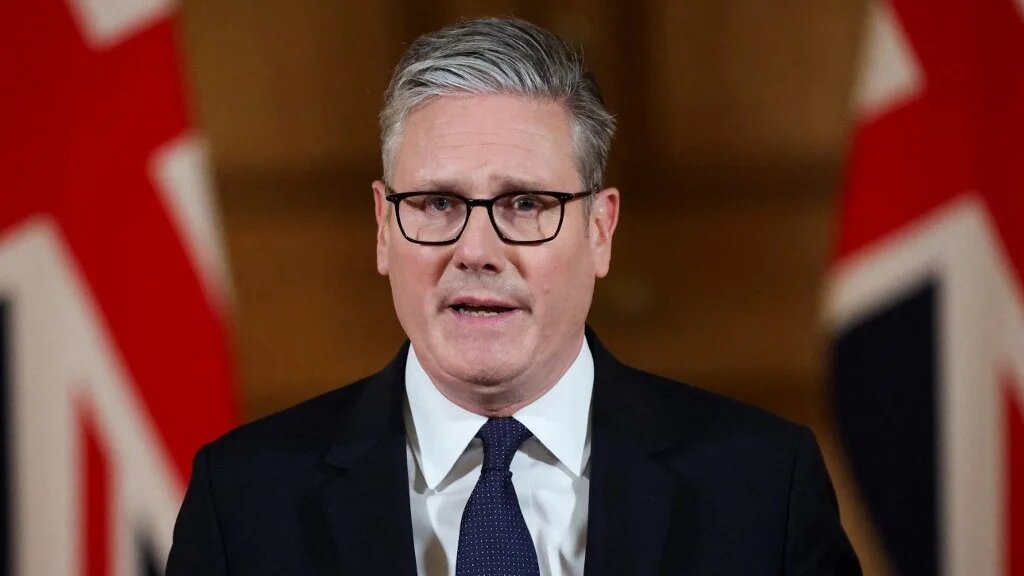 Britain's Prime Minister Keir Starmer makes an address following an emergency cabinet meeting on Gaza at 10 Downing Street in London on July 29