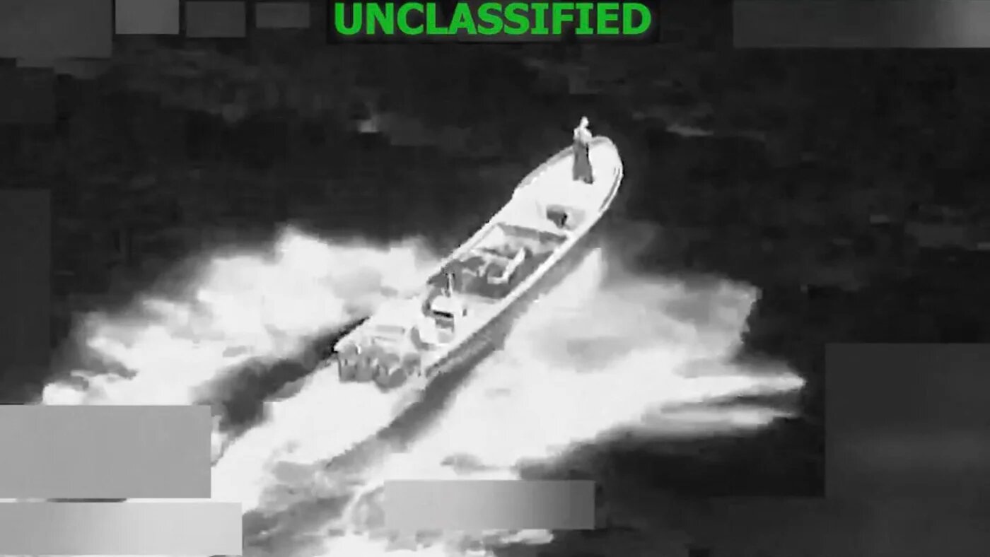 A screen grab from video posted by US Southern Command shows a US strike on a boat in the eastern Pacific, in which the military said two people were killed, on 23 January 2026 (AFP photo/US Southern Command's X account/Handout)