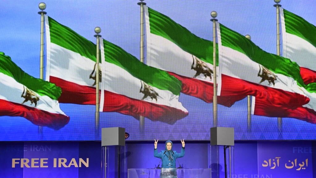 Maryam Rajavi, leader of the People's Mujahedin of Iran (MEK), speaks during a demonstration against the Iranian government, in Berlin on 7 February 2026 (John Macdougall/AFP)