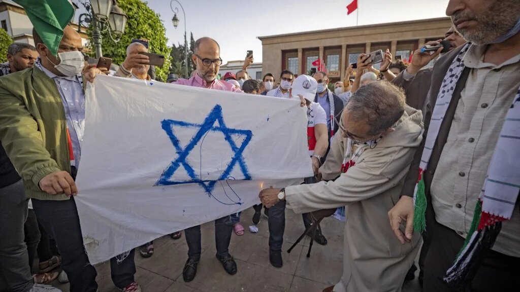 Manifestation de soutien aux Palestiniens à Rabat, le 15 mai 2021 (AFP/Fadel Senna)