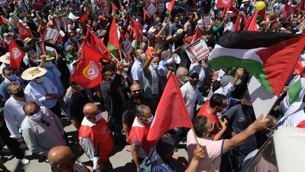 Manifestation de soutien à la Palestine, à Tunis, le 19 mai 2021 (AFP/Fethi Belaid)