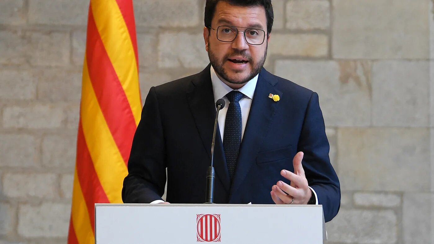 The Catalan regional president, Pere Aragones, at the Catalan regional government headquarters in Barcelona, on 15 September 2021 (AFP)