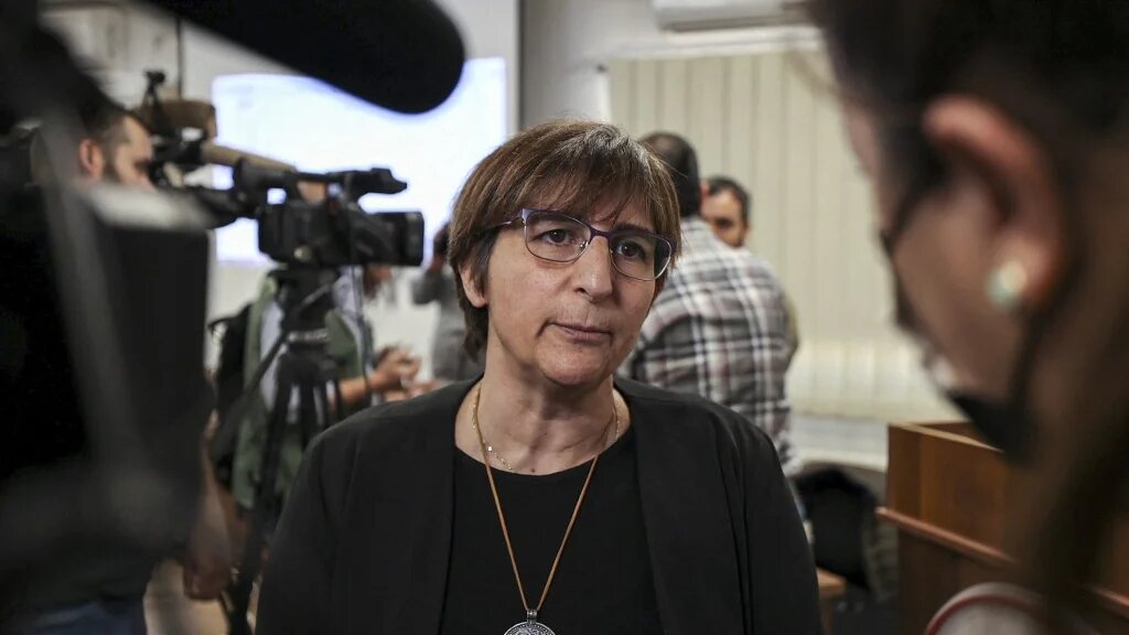Sahar Francis, director of Palestinian NGO Addameer, speaks to media in Ramallah in the occupied West Bank on 3 November, 2021 (AFP)