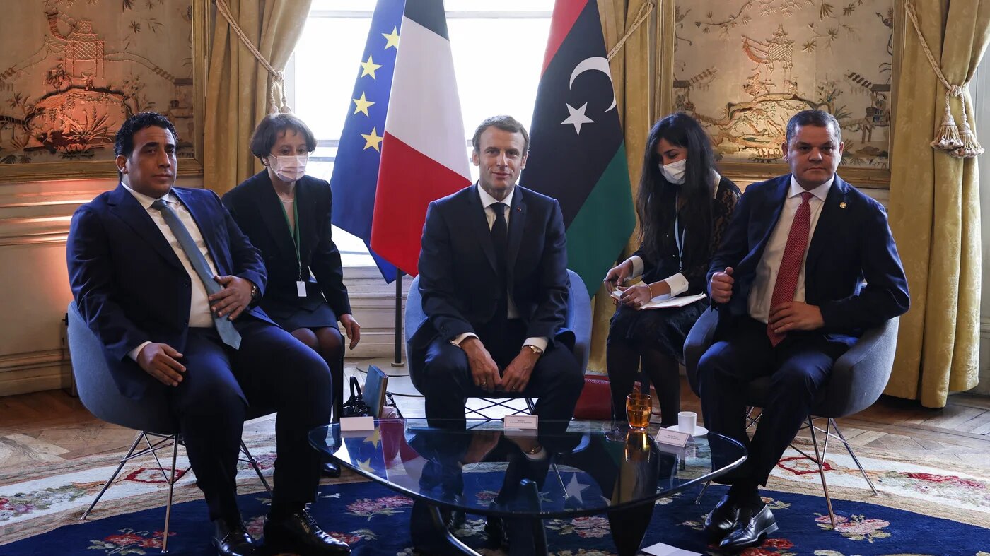 Dbeibah, Macron, al-Manfi