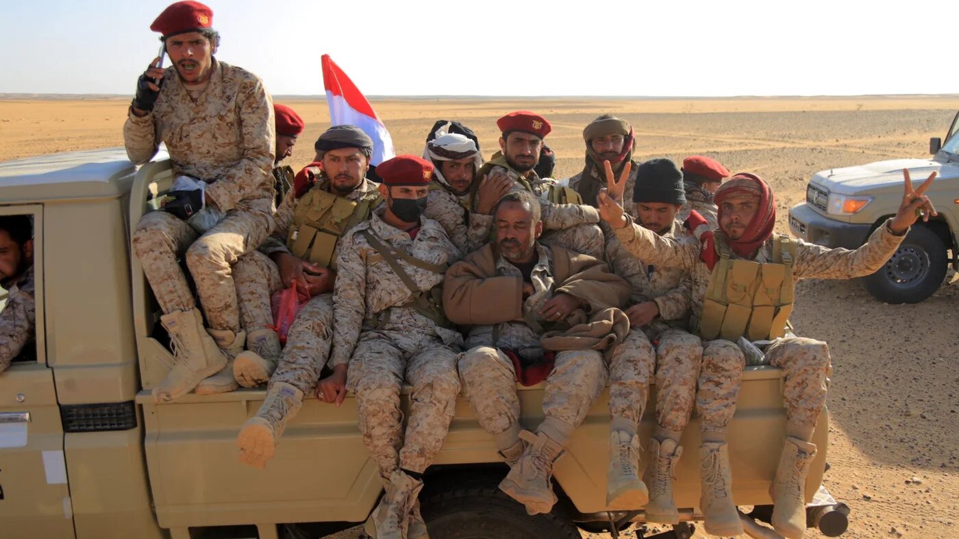 Yemeni army reinforcements arrive to join fighters loyal to Yemen's Saudi-backed government, on the southern front of Marib on 16 November 2021 (AFP)