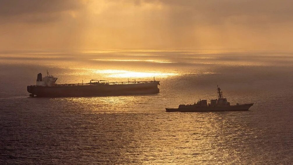 US Central Command Public Affairs publishes photo implementing a maritime blockade against the Iran-flagged crude oil tanker vessel Herby while the latter was attempting to sail toward an Iranian port, 24 April2026 (US Navy/AFP)