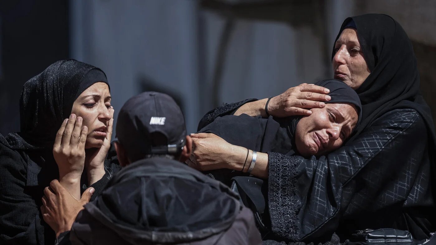 Women mourn during a funeral for 10 Palestinians killed in an Israeli strike the night before in Gaza City on 28 May 2026 (Omar al-Qattaa/AFP)