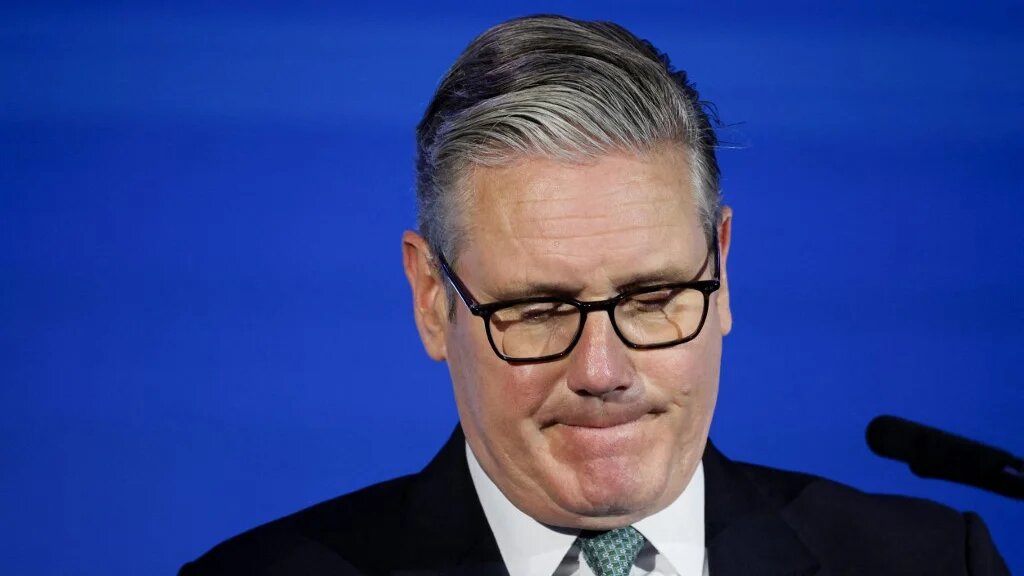 Britain's Prime Minister Keir Starmer reacts as he delivers a speech at London Tech Week in London on June 8, 2026.