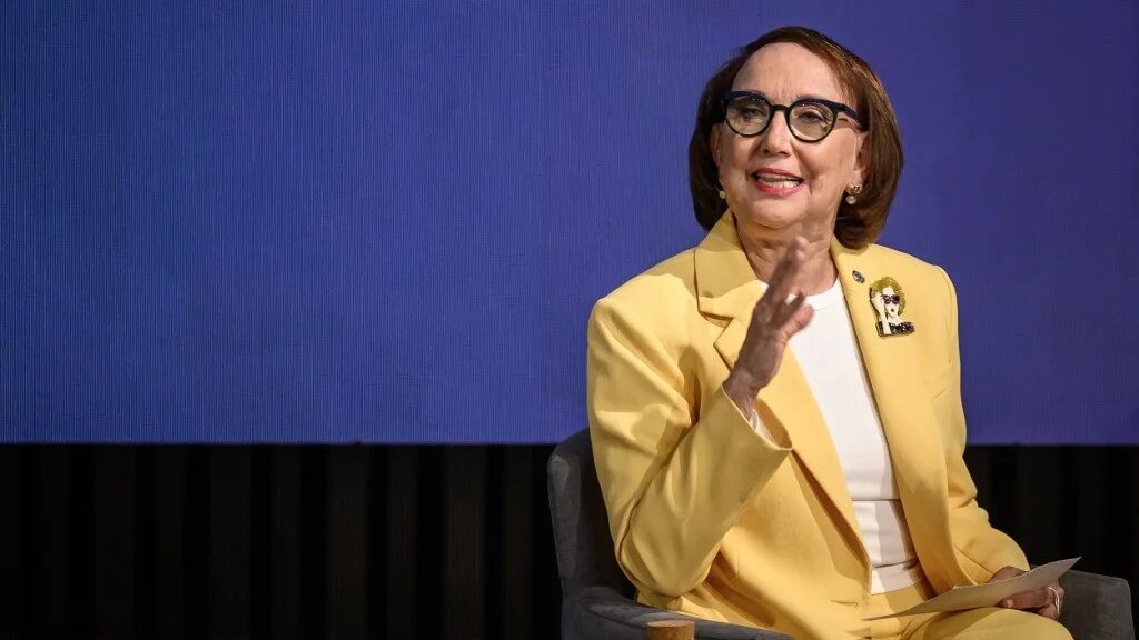 Candidate for the selection and appointment of the next United Nations Secretary-General, Costa Rican economist Rebeca Grynspan speaks as she takes part in a debate organised by GWL Voices, in Geneva on 9 June 2026. (Fabrice Coffrini/AFP)