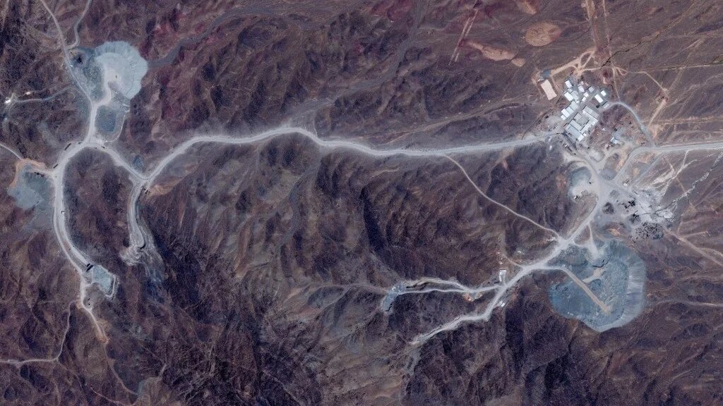 This handout satellite image courtesy of Vantor shows an overview of the Pickaxe Mountain tunnel complex adjacent to the Natanz Nuclear Facility near Natanz, Isfahan province, central Iran, on 30 June 2026 (Satellite image Vantor/AFP)