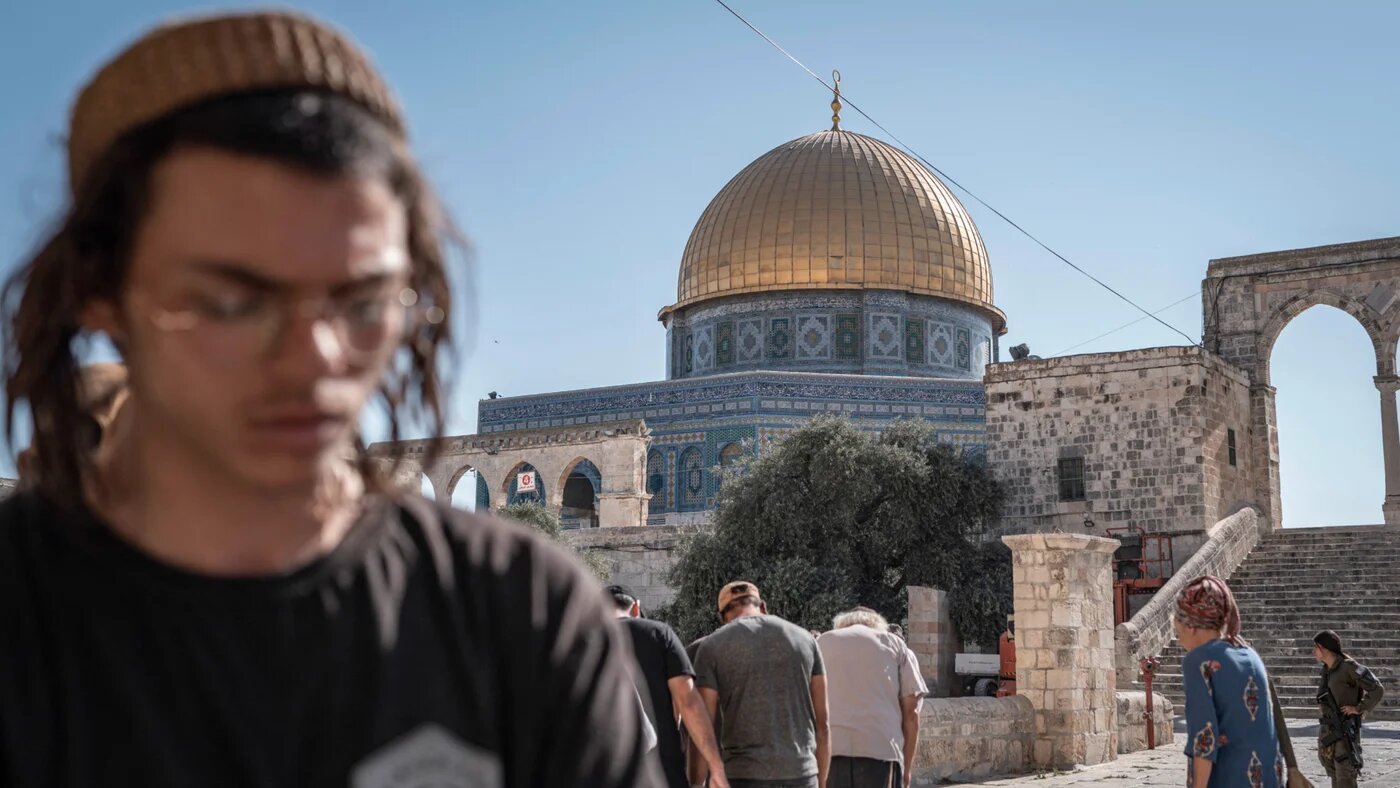 Israelis seen during a raid at Al-Aqsa Mosque in occupied East Jerusalem on 23 July 2026 (Ilia Yefimovich/AFP)