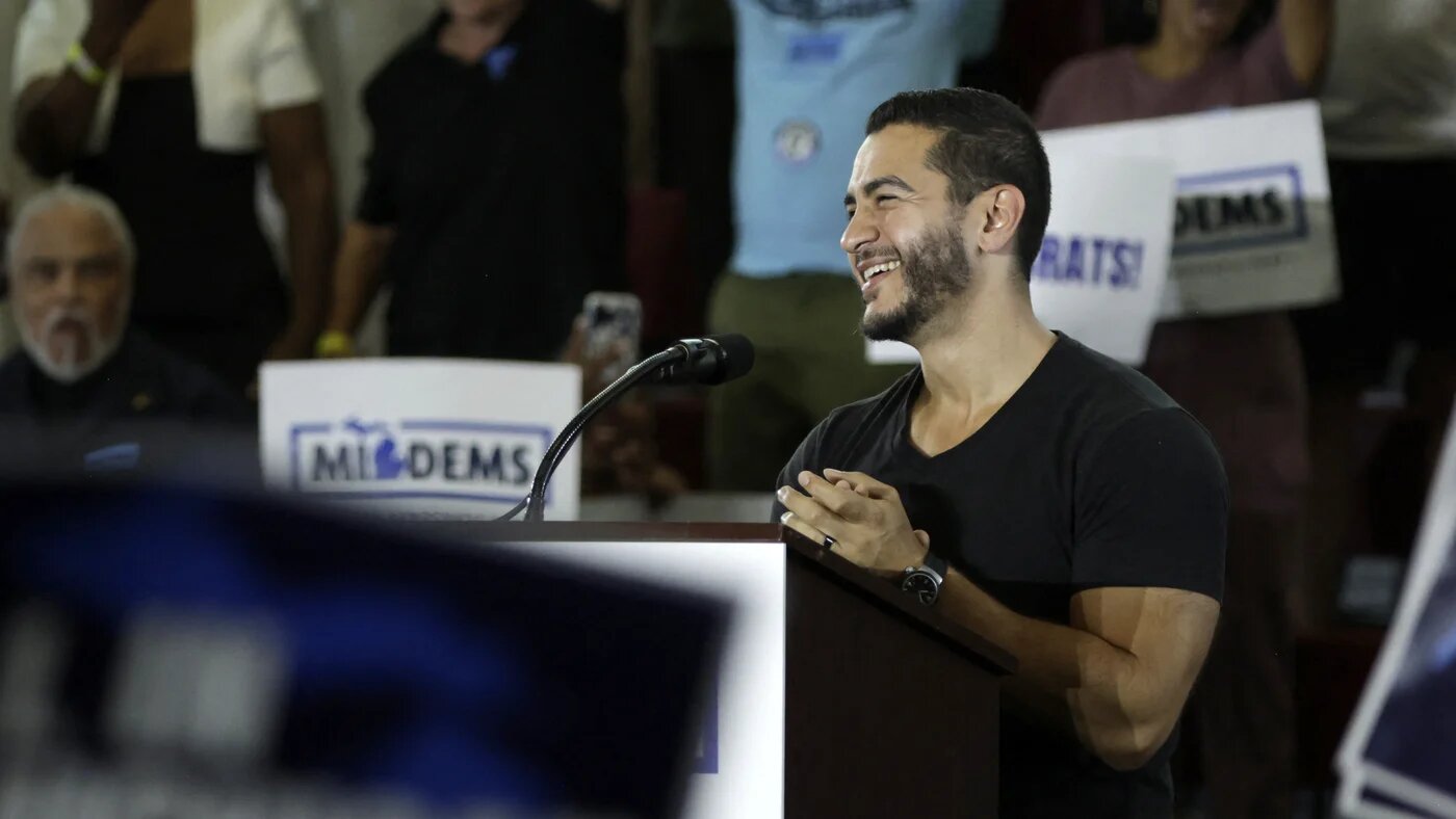 US Senate candidate Abdul El-Sayed speaks during the Michigan Democratic Party General Election Kickoff Rally at Renaissance High School in Detroit, Michigan, on 7 August 2026 (Jeff Kowalsky/AFP) 