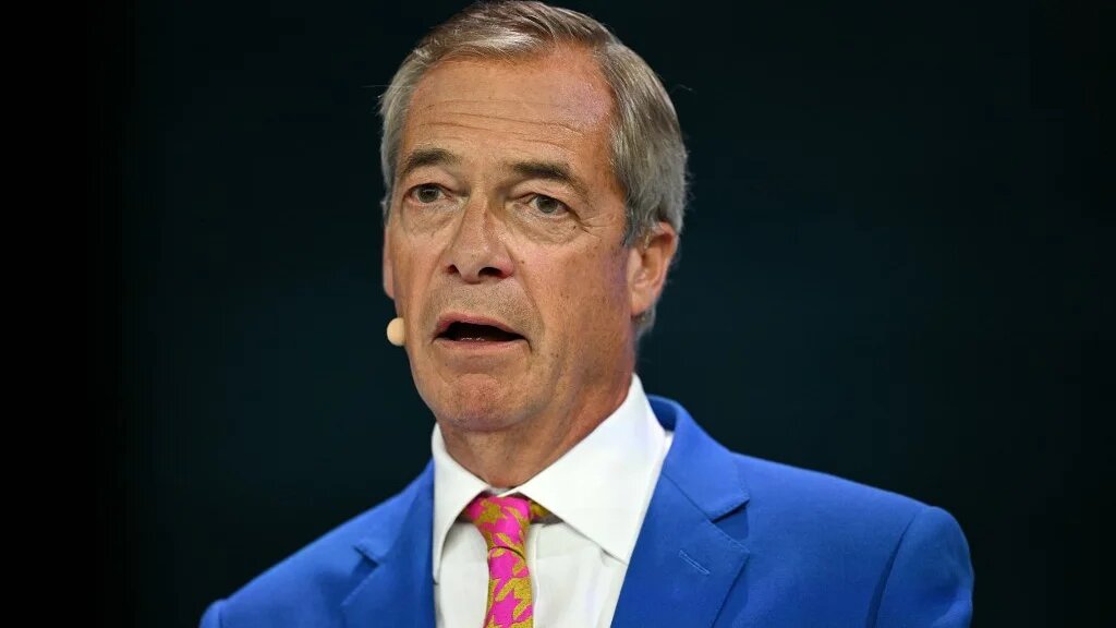 Reform UK Leader Nigel Farage speaks during a tribute to the late Ann Widdecombe on the second day of the annual Reform UK party conference at the NEC in Birmingham, central England on September 4, 2026.