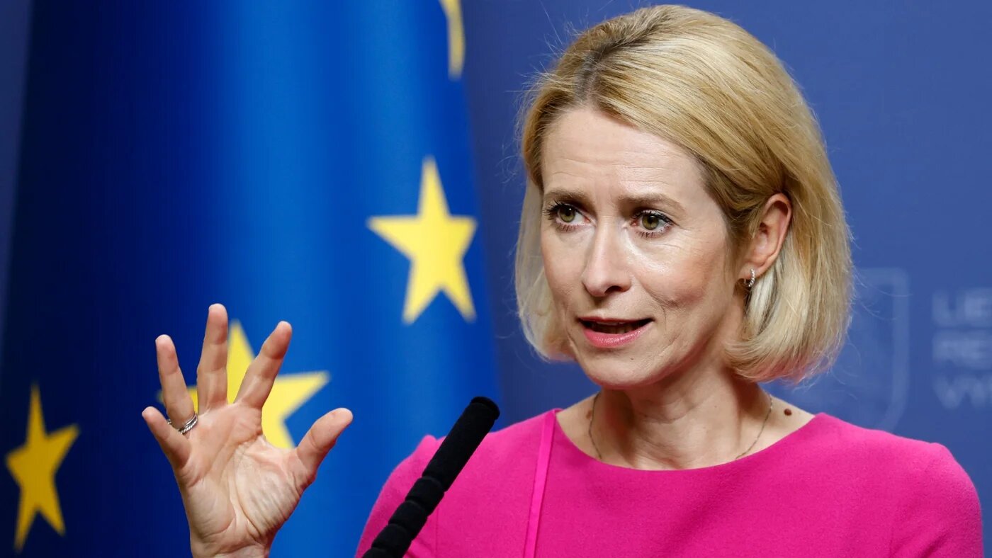 European Commission Vice-President Kaja Kallas addresses a joint press conference with Lithuania's Prime Minister after their meeting in Vilnius, Lithuania, on 7 September 2026 (Petras Malukas/AFP)