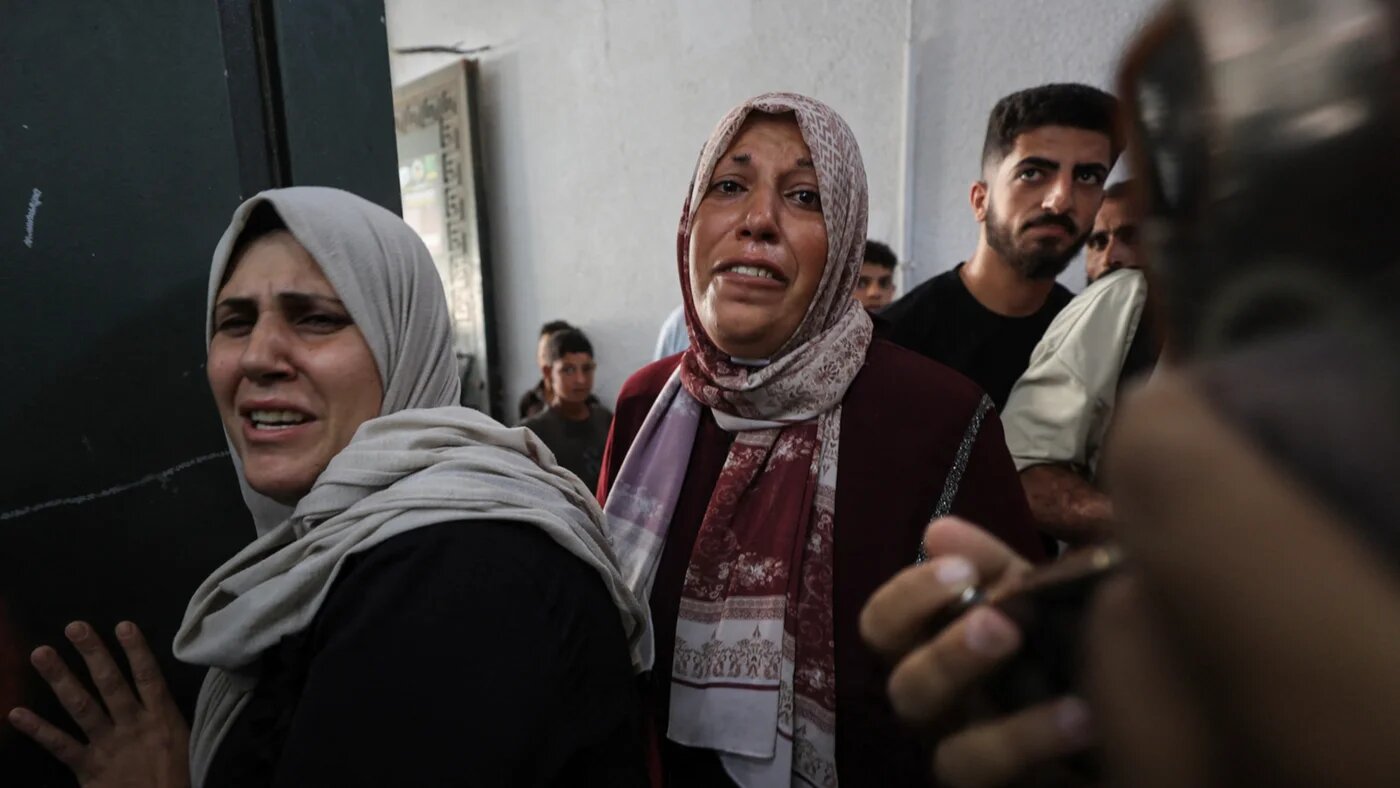 Mourners on Friday at the funeral of Hussam Hawso, an eight-year-old Palestinian boy killed in an Israeli strike on residential buildings in the Sabra neighbourhood of Gaza City the previous night (Omar al-Qattaa/AFP)