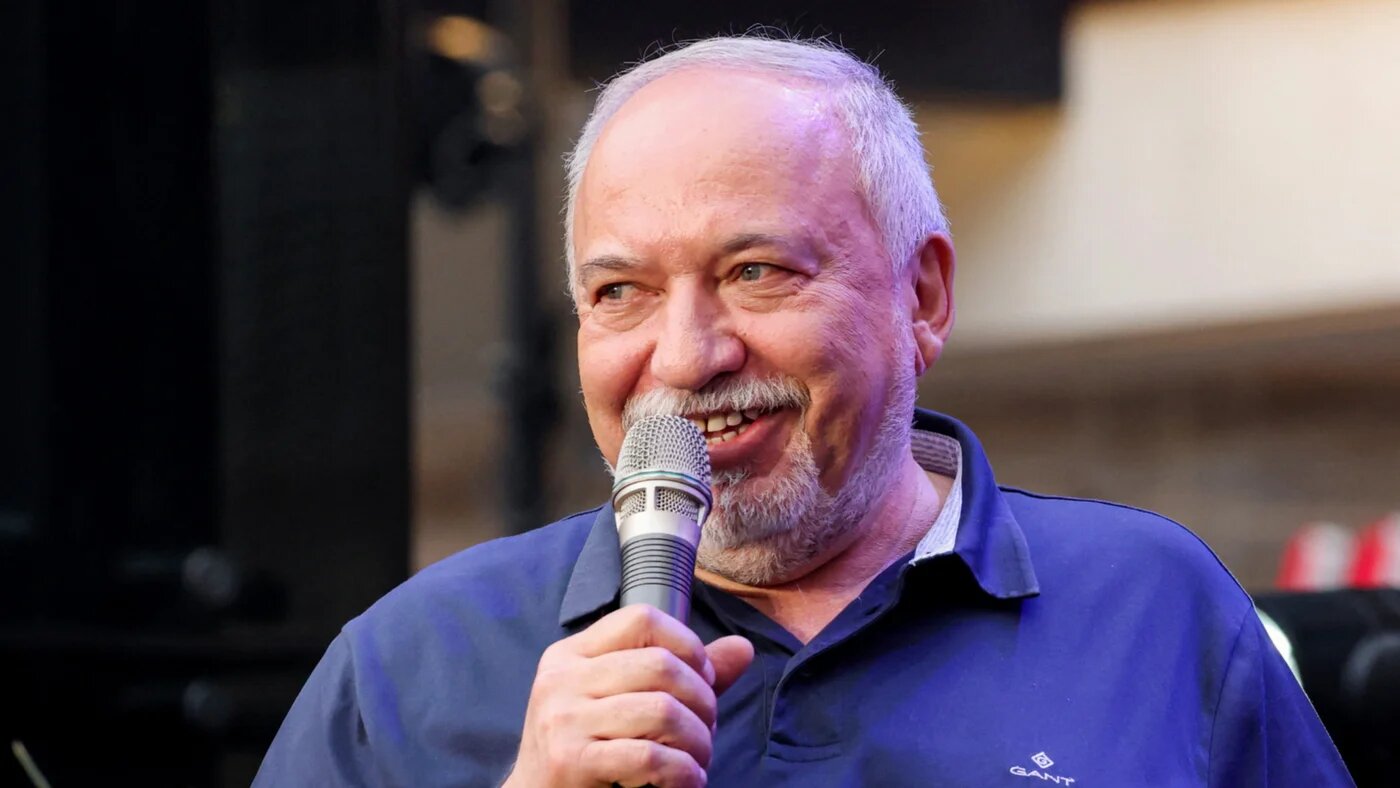Avigdor Lieberman, head of the Yisrael Beiteinu party, speaks during the political "Democracy Festival" in Glilot north of Tel Aviv on 13 October 2026 (Jack Guez/AFP)