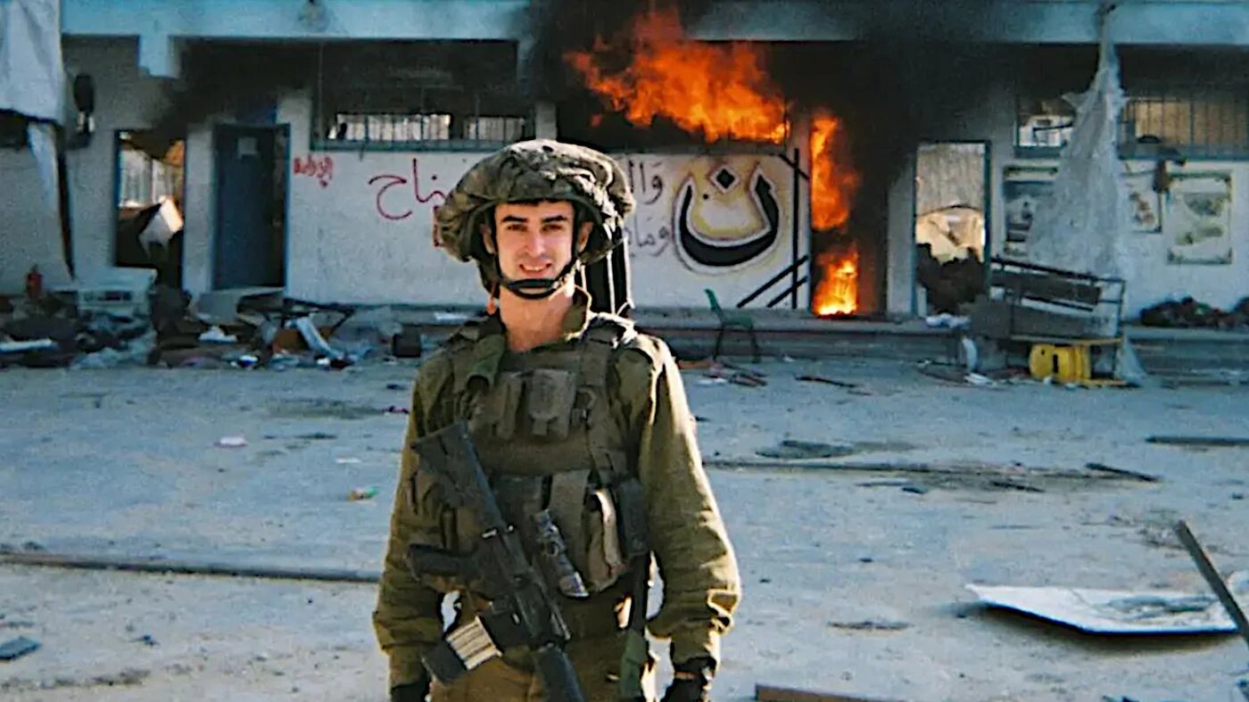 Jonathan Burman in front of the Madrasa al-Farabi in Gaza. (Obtained by Declassified UK) 