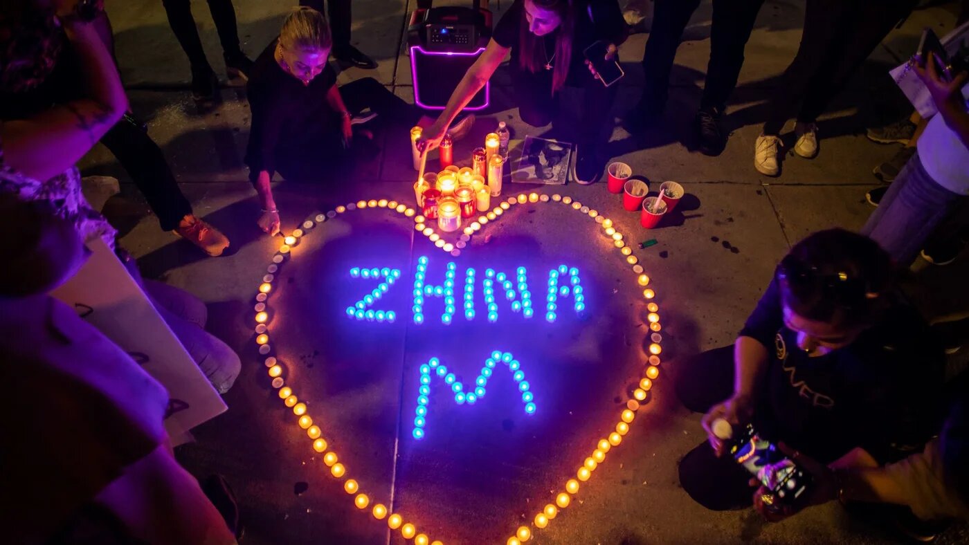 Californian Kurds hold a demonstration and candlelight vigil to honor the memory of Mahsa Amini - who also had the Kurdish name 'Zhina' - in front of the Federal Building on September 22, 2022 in Los Angeles, California (AFP)