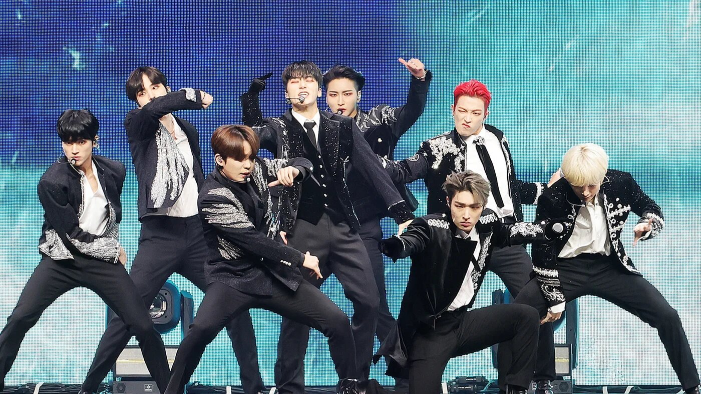 ATEEZ performs in Inglewood, California on 30 January 2022 (AFP)