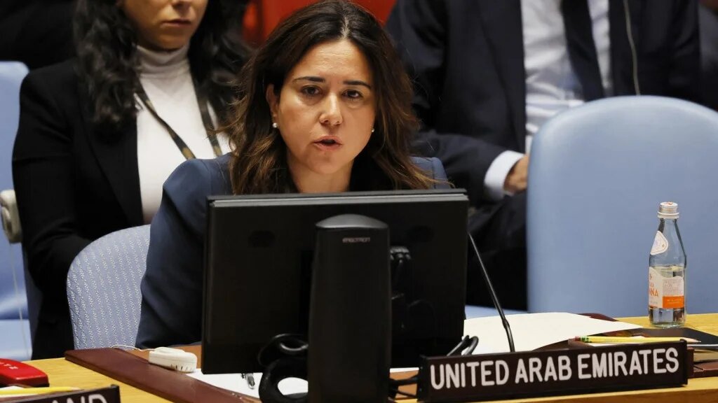 ermanent Representative of the United Arab Emirates to the United Nations Lana Nusseibeh speaks during a UN Security Council meeting on the situation in the Middle East, and the Israel-Hamas war at the United Nations headquarters on November 22, 2023