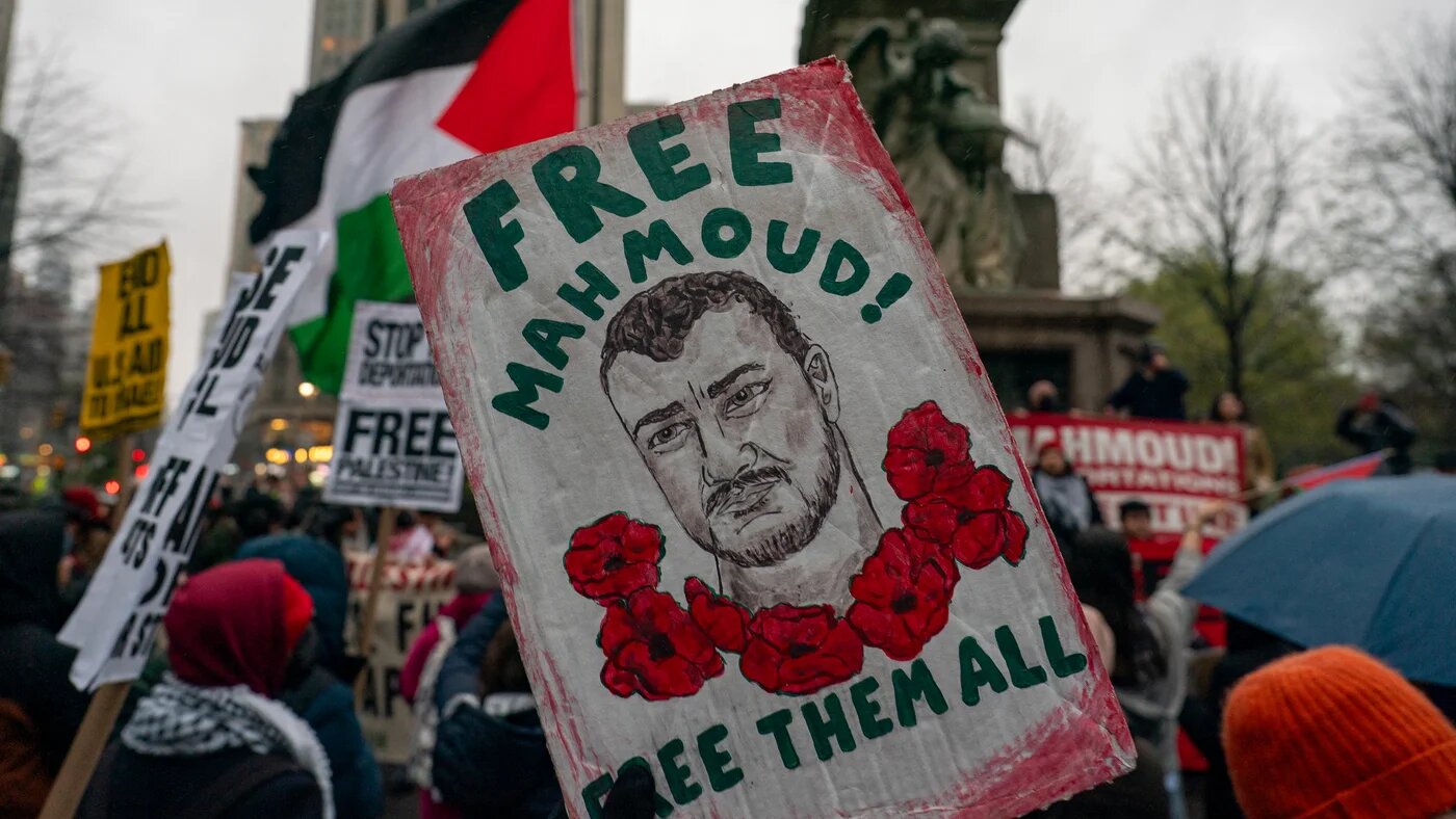 Demonstrators demand the release of detained Columbia University graduate student Mahmoud Khalil in New York City on 12 April 2025 (David Dee Delgado/Getty Images/AFP)