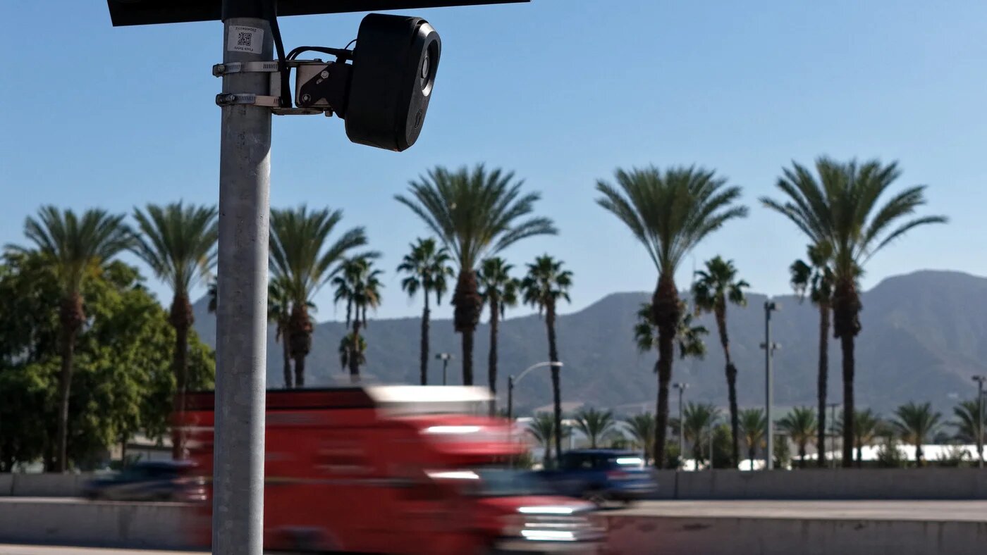 A Flock camera monitors passing traffic in Burbank, California, on 14 September 2026 (Justin Sullivan/Getty Images via AFP)