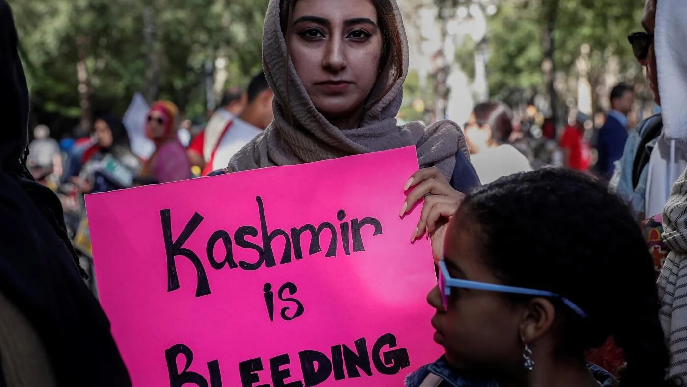 Une manifestation « Stand with Kashmir » devant le siège de l’Organisation des Nations unies à New York, le 27 septembre (Reuters)