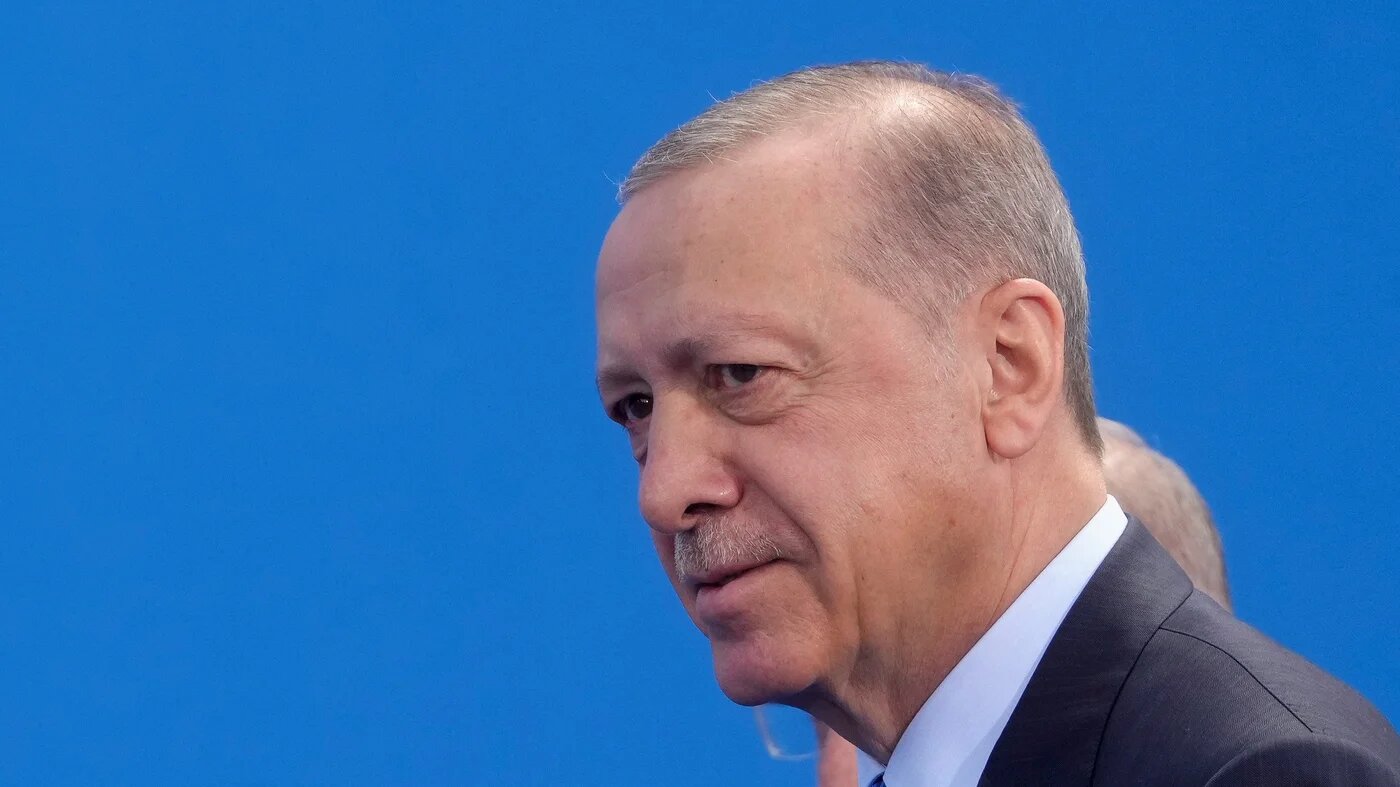 Turkish President Recep Tayyip Erdogan arrives at the Nato leaders summit in Vilnius, 11 July (Reuters)