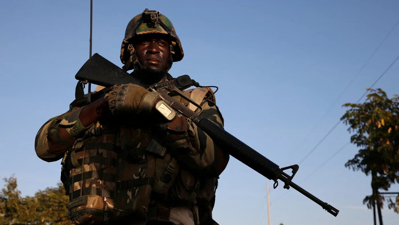 A member of the Ecowas regional force is seen at Denton check point in Banjul, Gambia 22 January 2017 (Reuters)