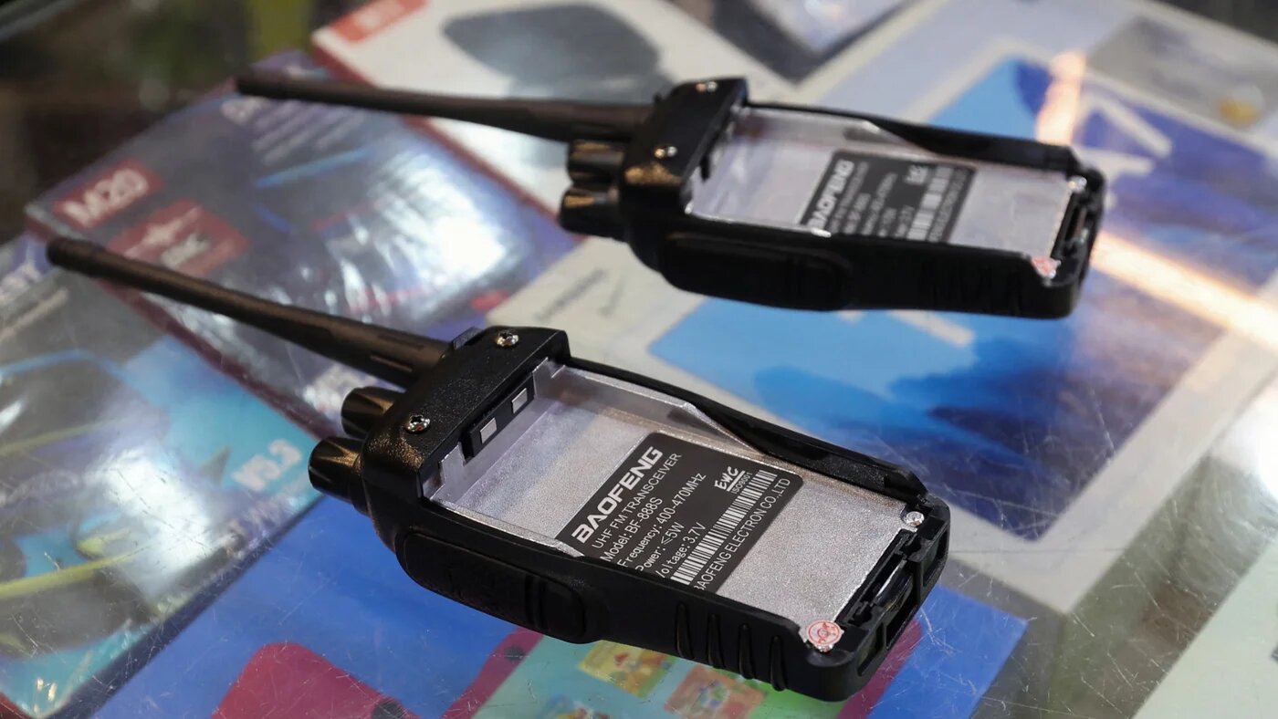 Walkie-talkie devices without batteries are shown at an electronic store after hand-held radios used by Hezbollah detonated across Lebanon, in Sidon 18 September 2024 (Reuters/Aziz Taher)