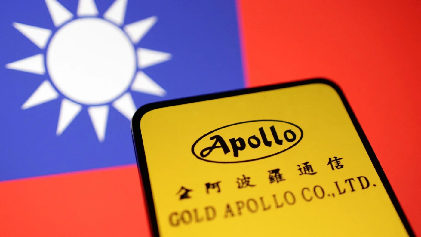 The Taiwanese flag and the Gold Apollo logo are seen in this illustration taken on 19 September (Reuters/Dado Ruvic/Illustration)