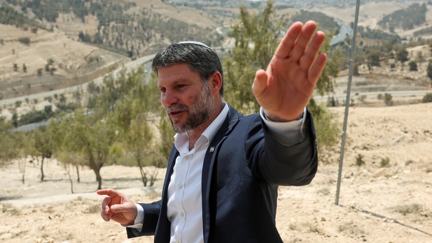 Israeli Finance Minister Bezalel Smotrich during a press conference regarding settlements expansion in the occupied West Bank, 14 August 2025 (Reuters/Ronen Zvulun)