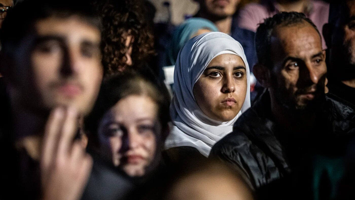 Palestinian citizens of Israel join a protest in Tel Aviv against government inaction against rising violence in the community (Eyal Warshavsky/SOPA Images via Reuters)
