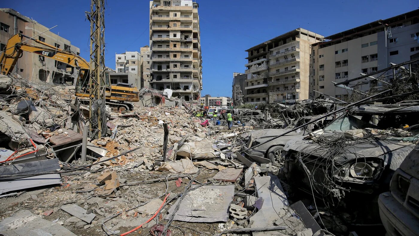 Members of the Islamic Association inspect buildings destroyed by Israeli air strikes near Jabal Amel Hospital in the southern port city of Tyre on 2 June 2026 (Marwan Naamani/ZUMA Press Wire)