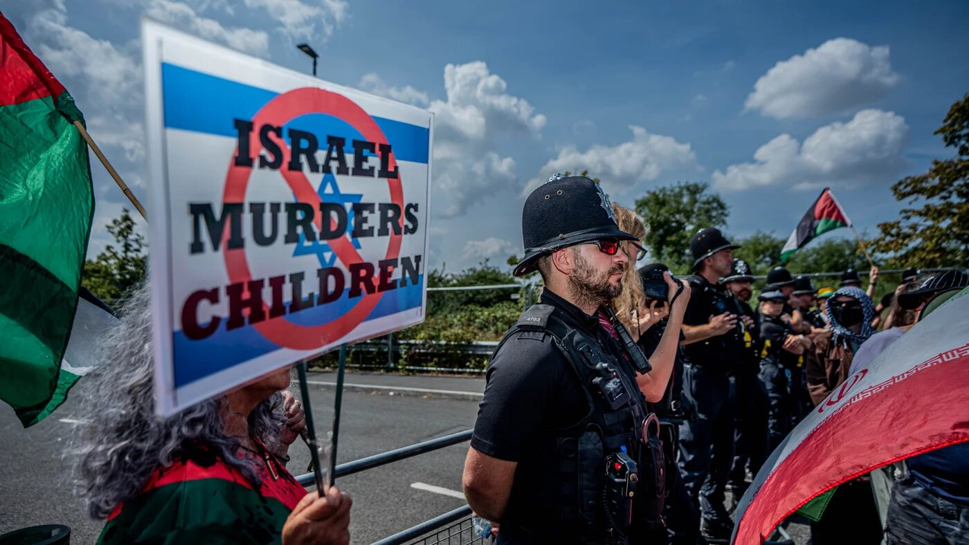 Demonstrators protest against Israel's war on Gaza in Bristol, England, on 23 July 2026