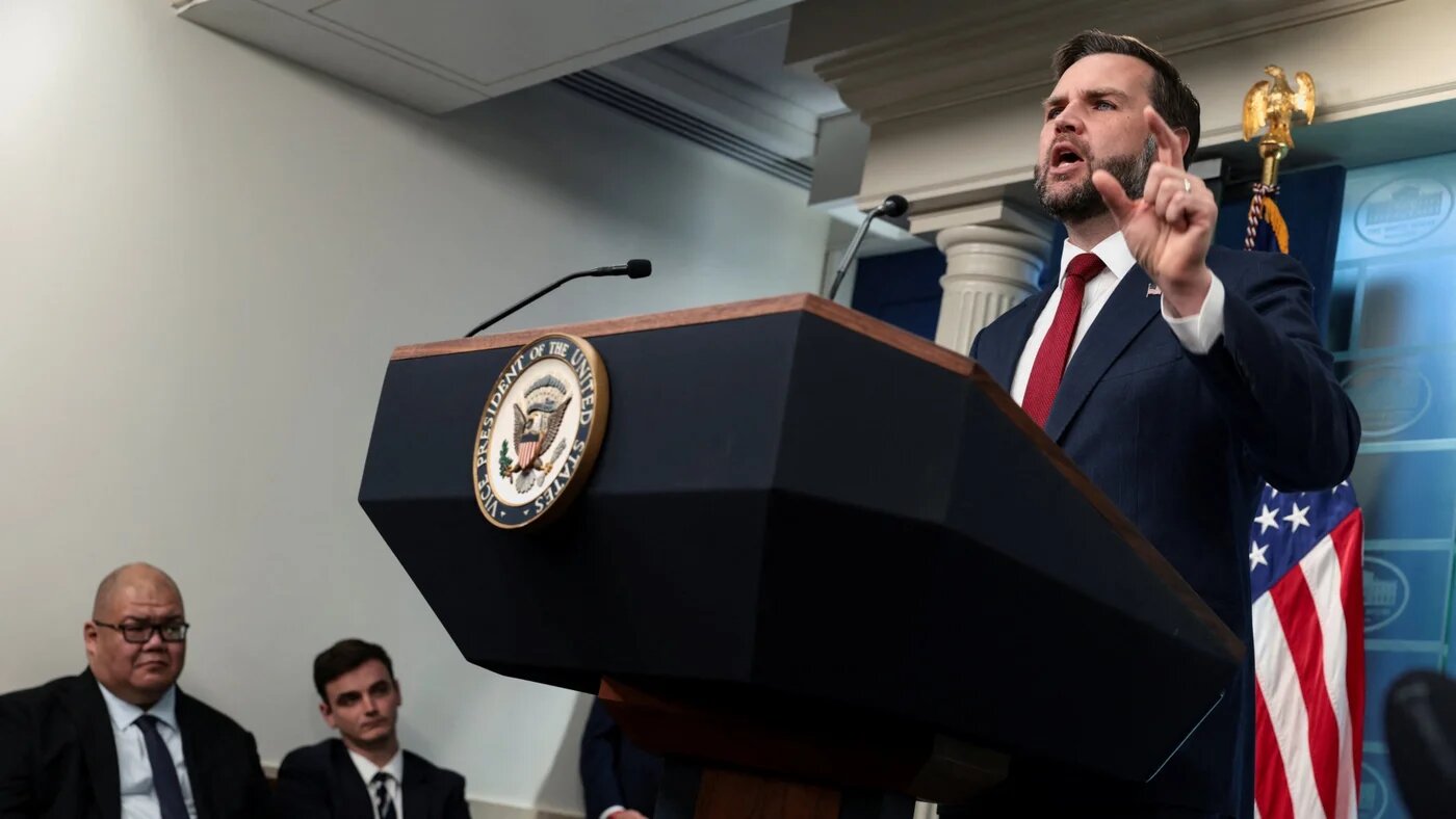 US Vice President JD Vance take questions from reporters at the White House in Washington, on 3 September 2026 (Evelyn Hockstein/Reuters)