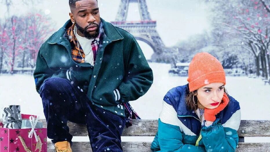 Shirine Boutella en compagnie du rappeur et acteur Tayc dans une scène de la minisérie Christmas Flow (capture d’écran)
