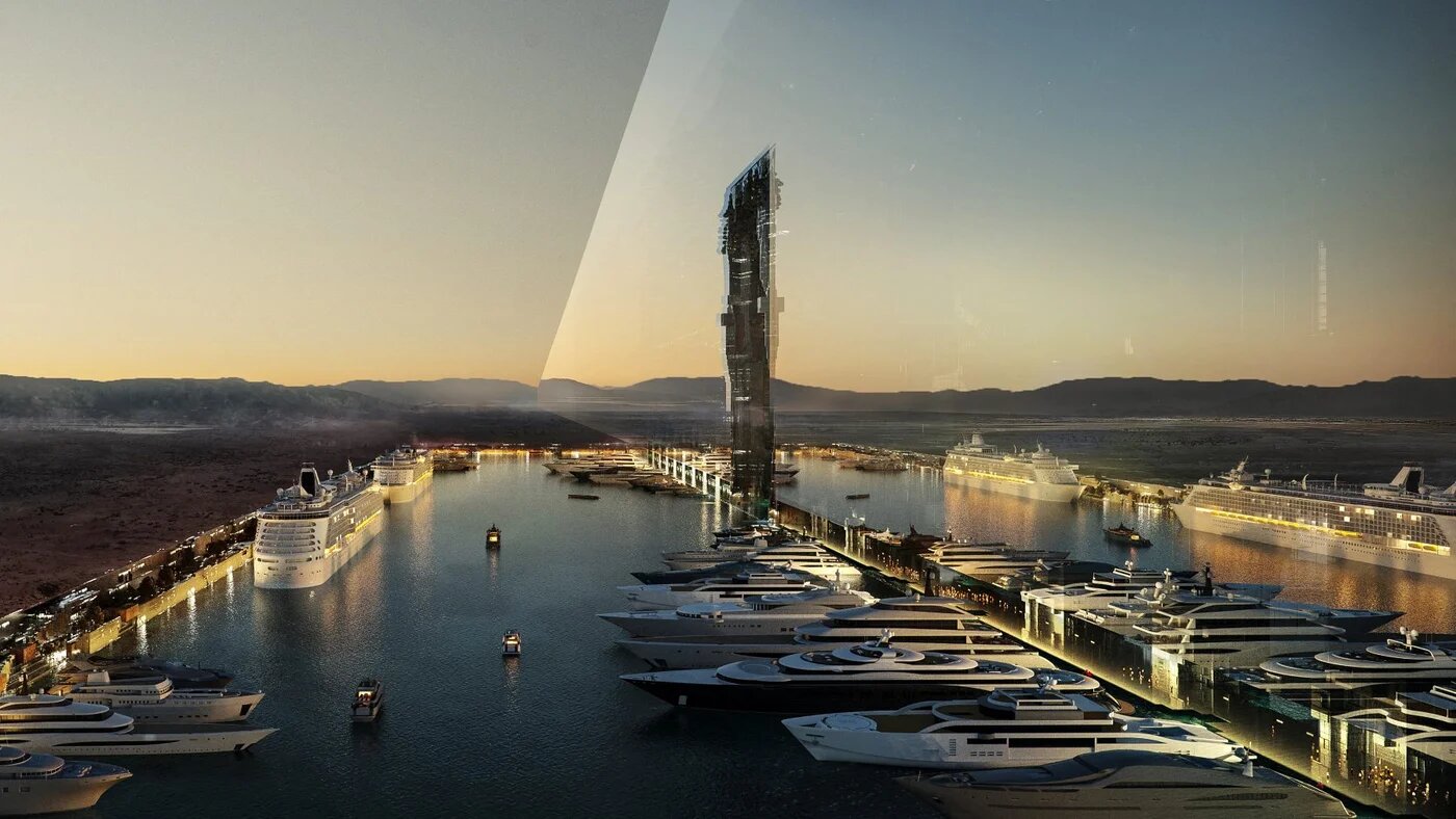 A design plan for The Line, a proposed 500-metre-tall development in Saudi Arabia’s NEOM project, 26 July 2022 (NEOM/AFP)