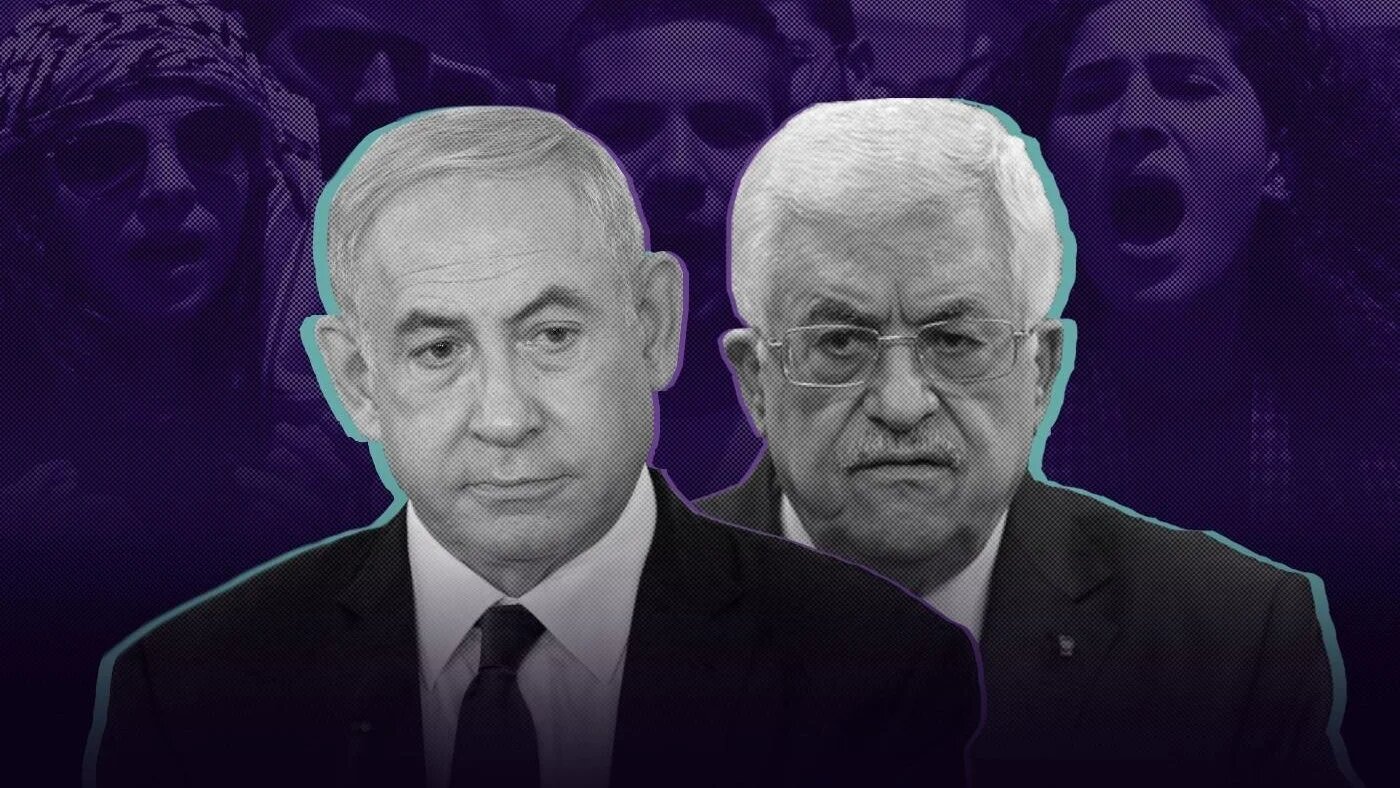 Benyamin Netanyahou et Mahmoud Abbas (illustration de Hossam Sarhan pour MEE)